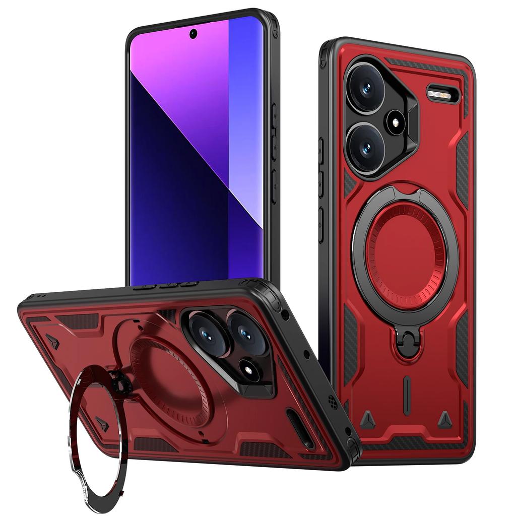 For Xiaomi Redmi Note 13 Pro Plus 5G Case Military Armor Shockproof 360° Rotating Magnetic Ring Stand TPU Plastic Phone Cover