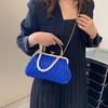 Fashion Women Orange Green Shoulder Bags Prom Clutch Pearl Chain Crossbody Bags Female Chic Totes Pu Leather Handbags And Purse