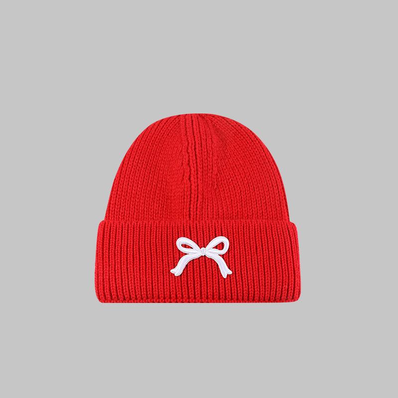 Bow Tie Knitting Cap Hat Woolen Yarn Cuff Knit Beanie Casual Fleece Warm Knitted Hat