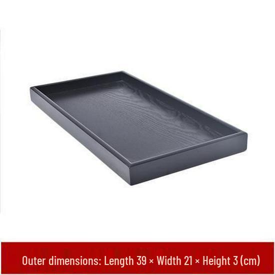 Rectangular Japanese Black Wooden Serving Tray - Solid Wood Plate for Dinner, Tea, or Water Cups. Perfect for Retro Restaurant Decor.
