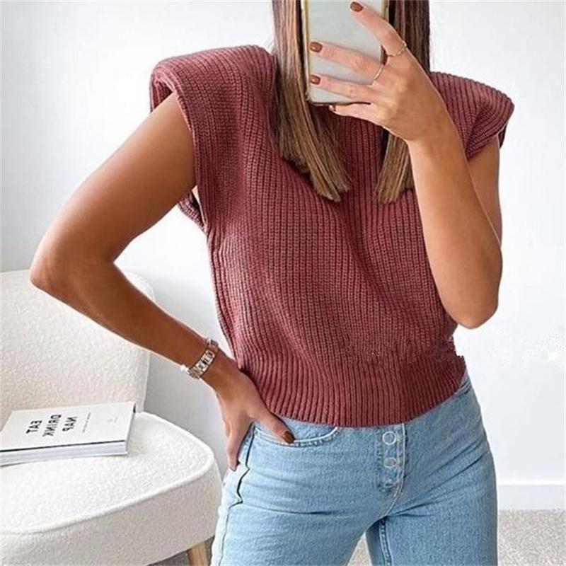 Pevný stojatý golier Pletená vesta s krátkym rukávom Office Lady All Match Fashion Vesta Košeľa Voľné Elegantné rovné topy