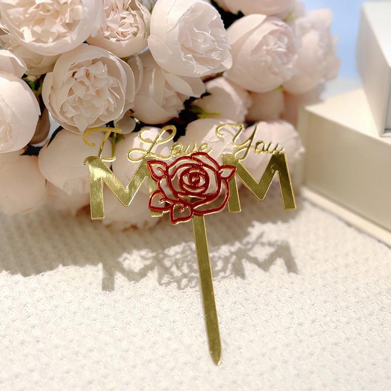 1Pcs Rose Lelter Acrylic Cake Plugin Mother'S Dayvalentine'S Day Wedding Party Dessert Decoration