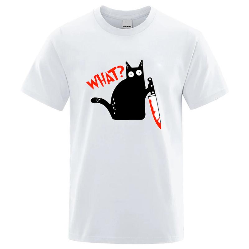 Unisexs Tshirt High Quality Cotton Blend Funny Knife Cat Printed Casual Loose Cool Streetwear for Unisex TShirt Oneck Male Top Tee