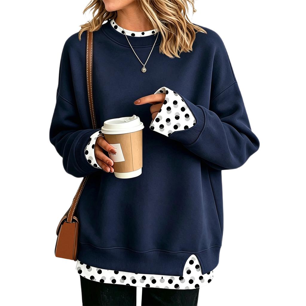 Damen Casual Bedrucktes Langarm Look Sweatshirt Lockerer Pullover