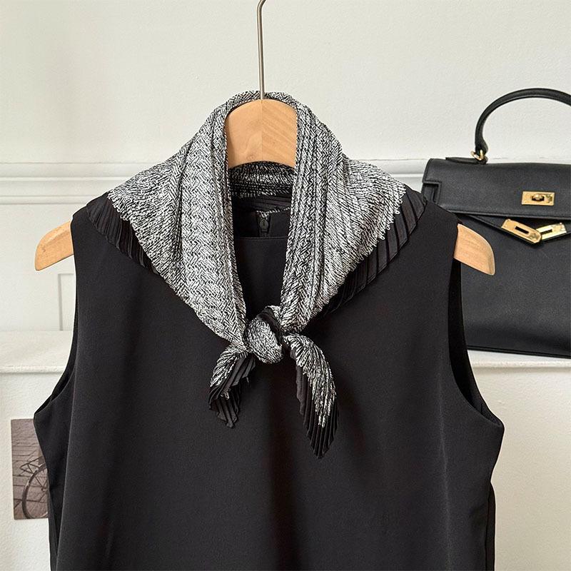 Wrinkled square scarf women's new imitation silk printing silk scarf high-end headscarf headband pleated small scarf shawl