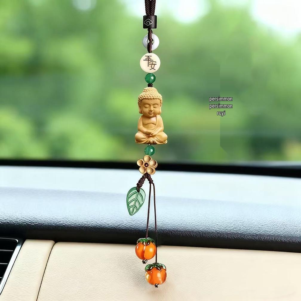 Sandalwood Little Deer Car Charm: Gourd Ornament for Rearview Mirror