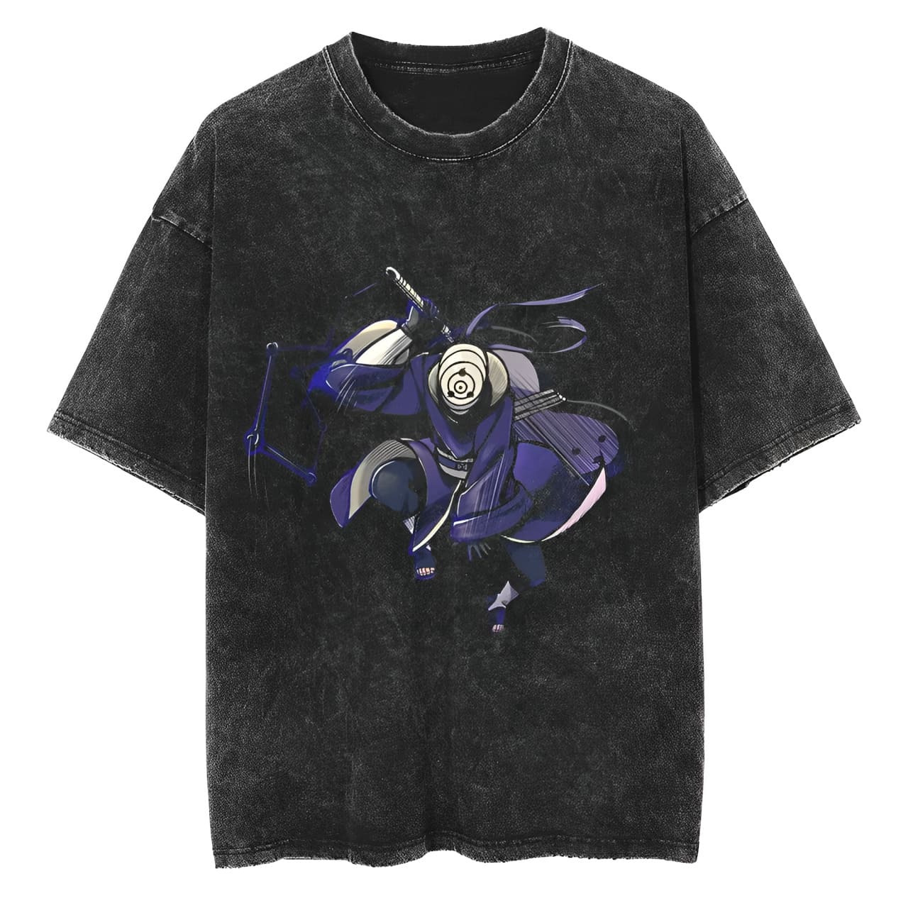 Obito Uchiha T Shirt Naruto Men Acid Wash Rinnegan Mask Anime Graphic Cotton Streetwear Manga Ninja War Scythe Vintage Tee S разноцветный
