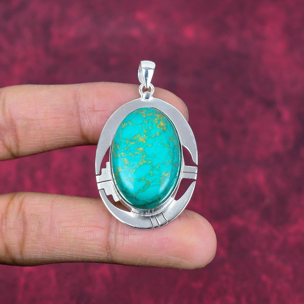 Arizona Turquoise Gemstone Pendant, 925 Solid Sterling Silver Pendant Jewelry, Handmade Antique Jewelry Gift For Mother