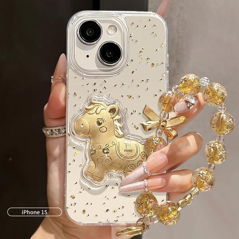 Wenose iPhone 15 New Year Lucky Horse Gold Foil Clear Case