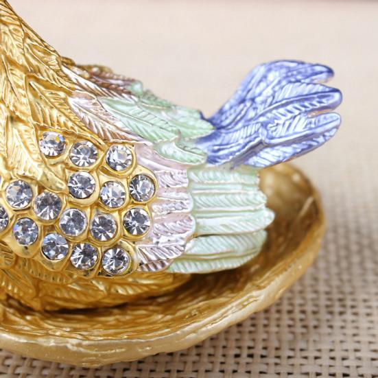 Rhinestone Chick Figurine Metal Simulated Hen Key Trinkets Jewelry Box Container Holder Home Office Desktop Decoration Ornament