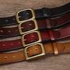 3.3CM Wide Vintage Washed Top Grain Leather Belt with Copper Buckle - Unisex, Korean Style Trend