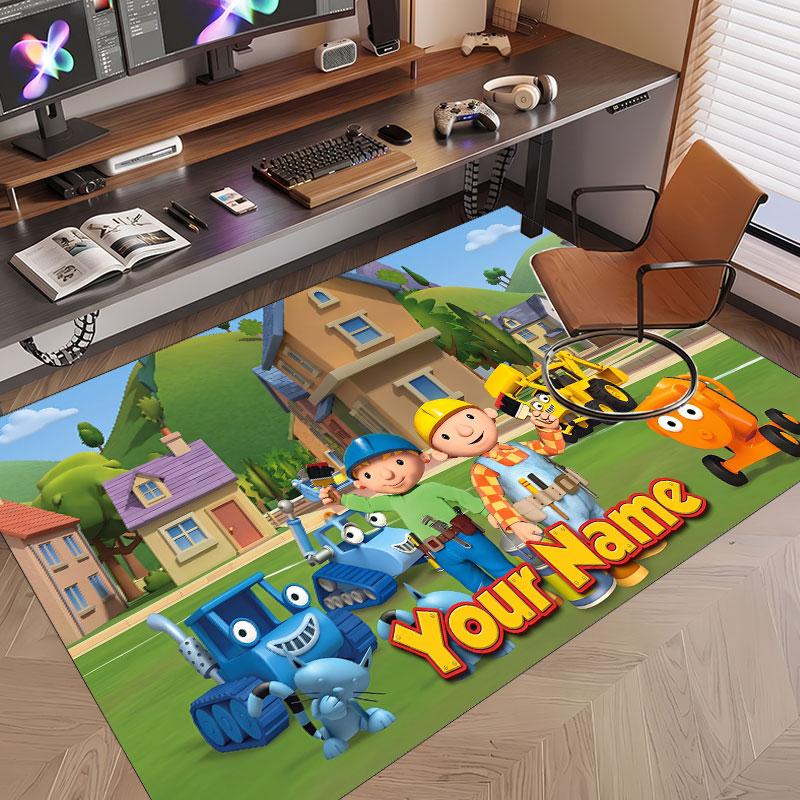 Custom Name Text Crystal Velvet Rug,Bob the Builder Soft Plush Decorative Non Slip Floor Carpet