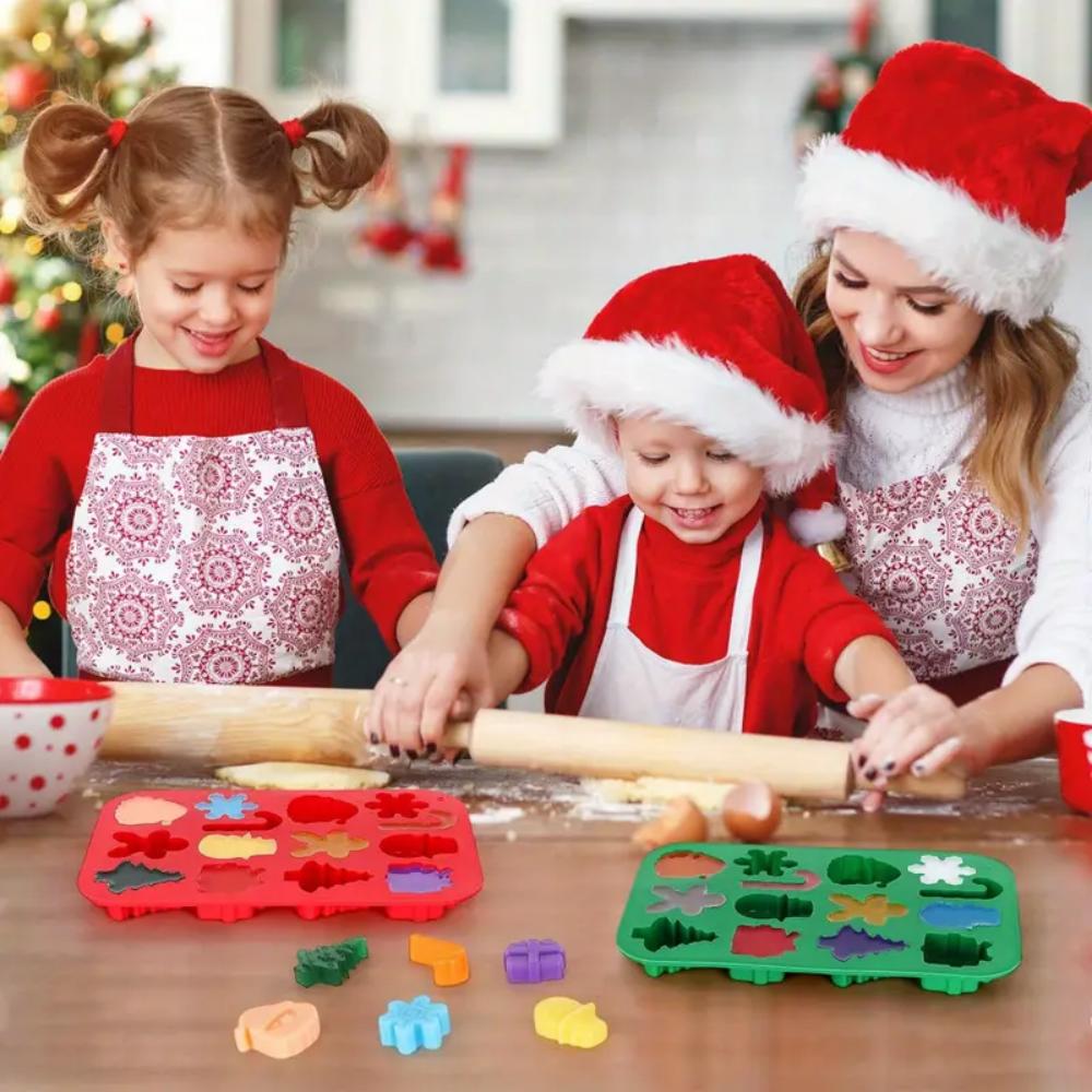 Christmas Silicone Chocolate Molds, Candy Baking Molds, 3D Snowflake Candy Canes, Snowmen, Christmas Trees, Gingerbread Men, San