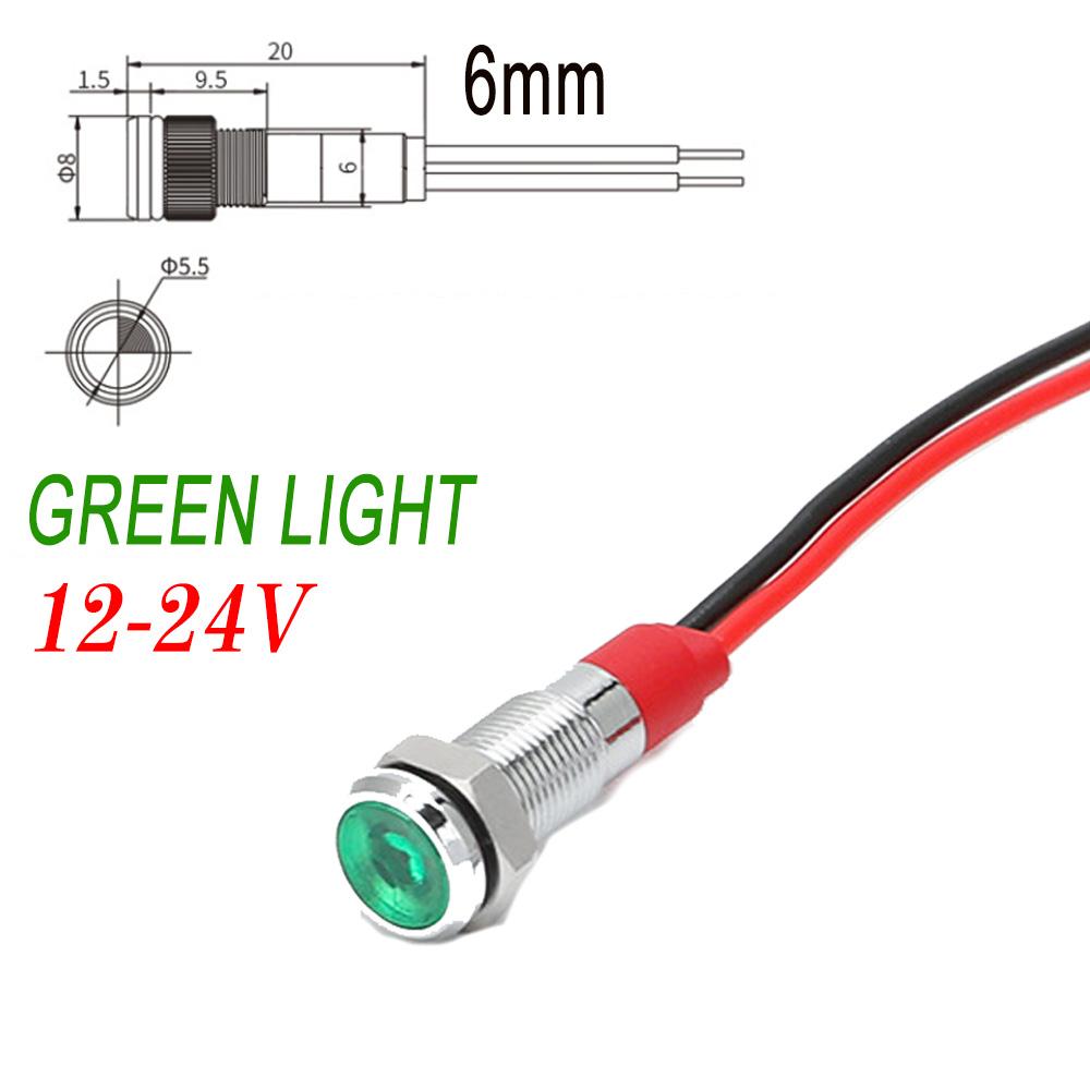 

1 шт. 6 мм светодиодный металлический индикаторный свет, 12 В 24 В 220 В постоянного тока переменного тока водонепроницаемая промышленная сигнальная лампа с проводом, красный зеленый свет зеленый свет