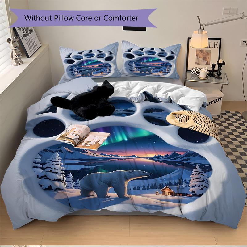 3pcs Polar Bear Footprint Duvet Cover Set -Includes 1 Duvet Cover and 2 Pillowcases, No Quilt Core, All-Season Home Decor Yy251111106