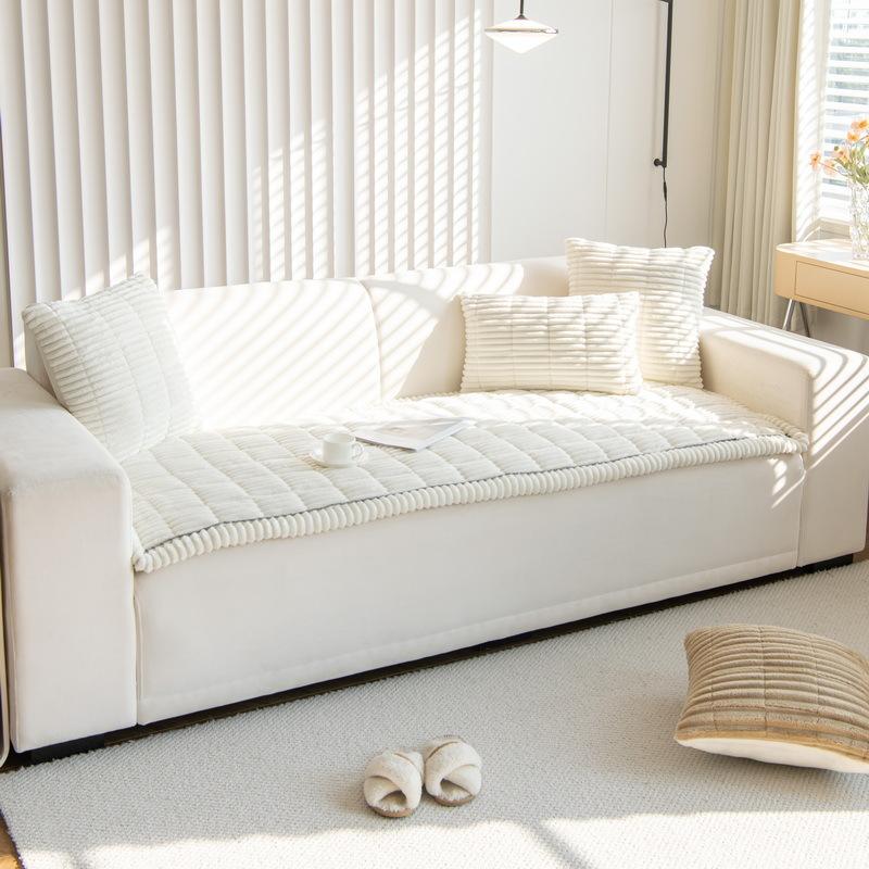 Solid Color Minimalist Sofa Cushion Autumn and Winter Anti Slip Pad Thick Quilted Protective Pad  Warm and Soft Sofa Mat Multiple Sizes Available