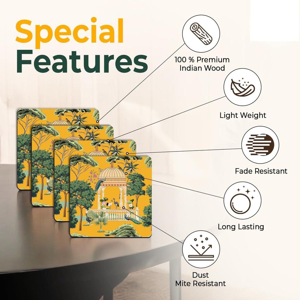 Tea Coasters Set of 6, Beautiful Design with Stand for Tea Cups, Coffee Mugs, and Glasses, Ideal for Diwali Gifting (Eden Garden)