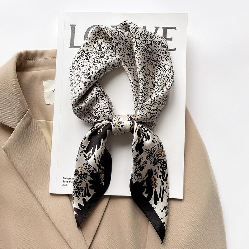 65Cm SpringAutumn Fashion Silk Small Square Scarf For Women Printed Decorative Silk Shawl Elegant Bandana Head Scarves