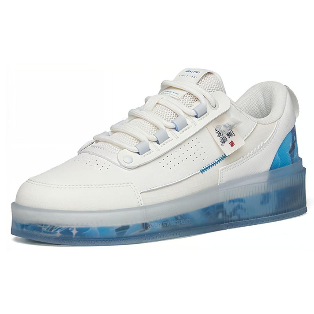 Anta Transparent Sole Casual Jelly Shoes Non-Slip Wear-Resistant Lightweight Low-Top Skate Shoes Men Sneakers White Blue 912228030-6