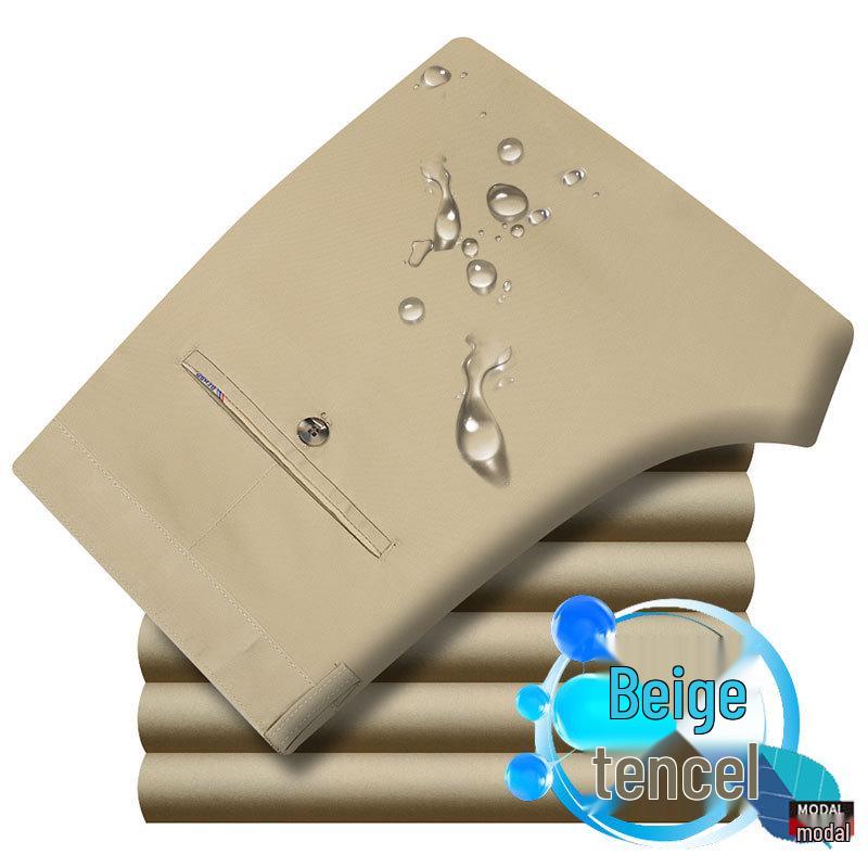 Men's Black Elastic Straight-Leg Summer Business Casual Pants