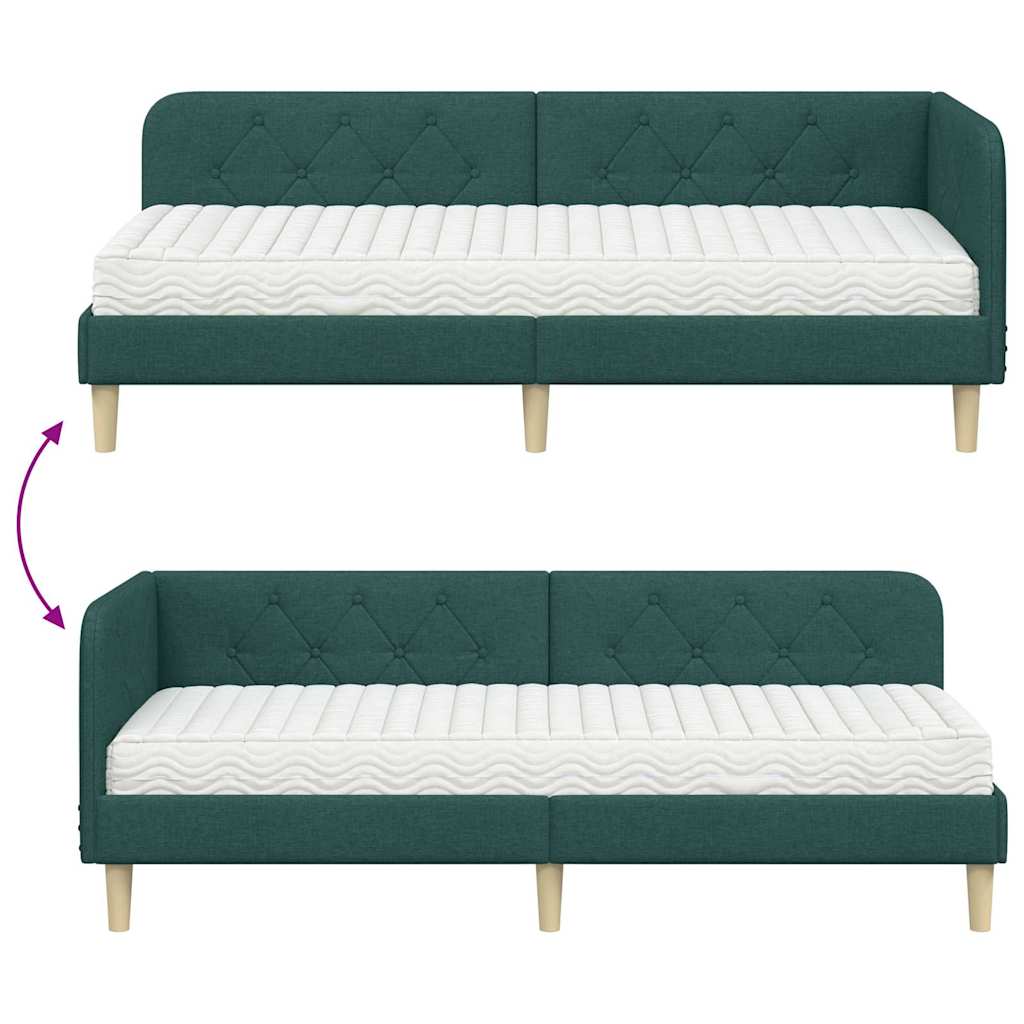 Corner Bed Frame Dark Green 80 X 200 Cm Fabric