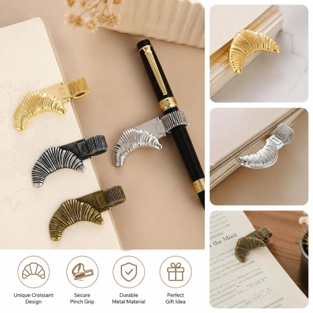 Elegant Metal Pen Clip Holder Croissant Shape Loop Pen Organizer Portable Bakery Pen Clip Office