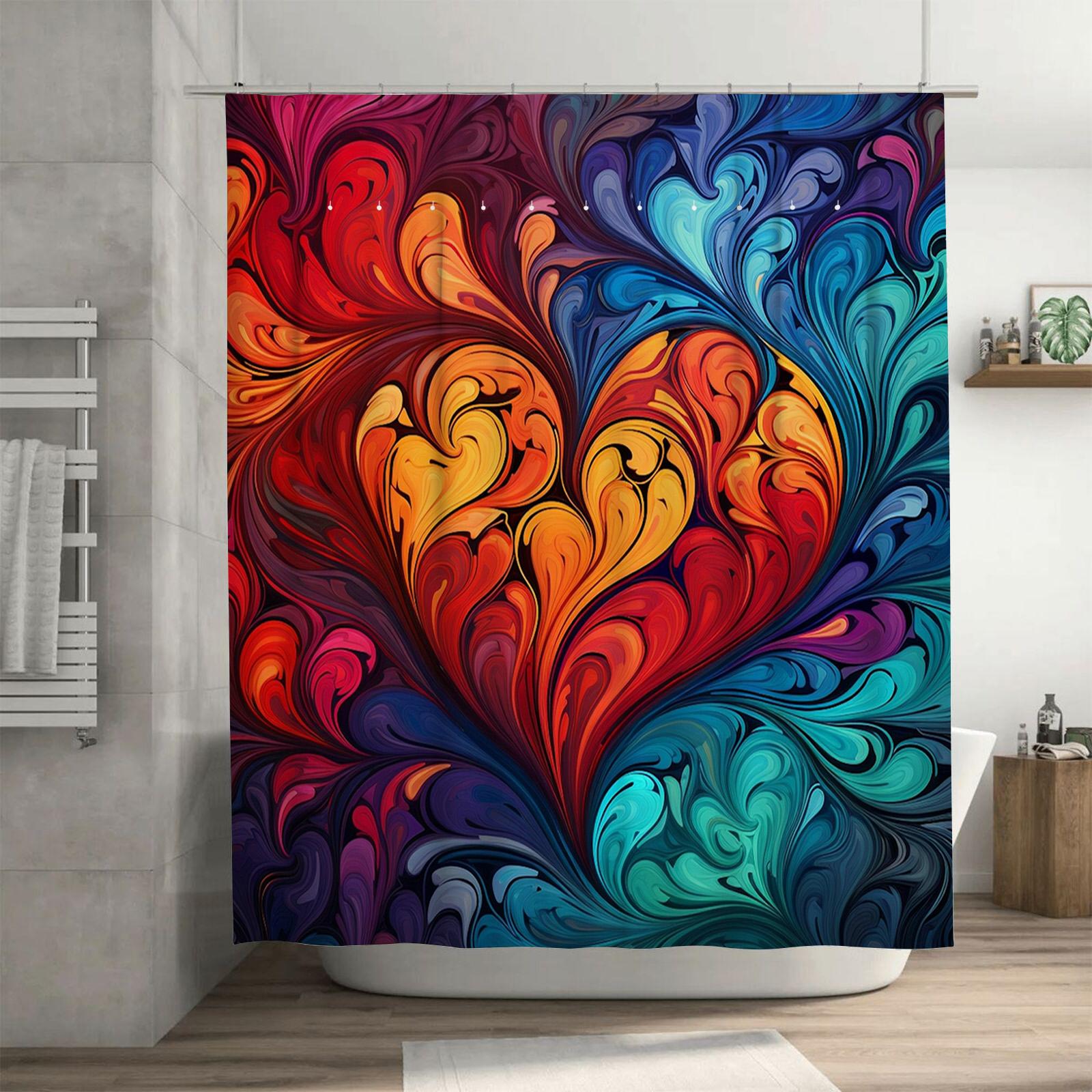 

Abstract Swirl Heart Shower Curtain - Waterproof, Mildew-Resistant, Machine Washable for Modern Bathroom Decor 90X180cm(35x70in)