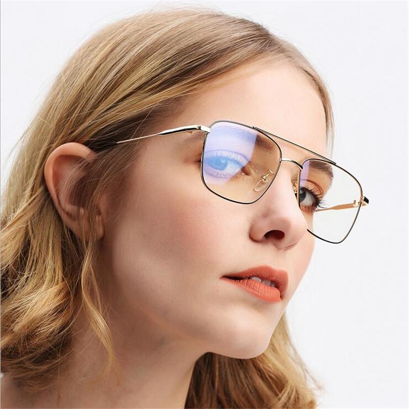 Double Beam Anti Blue Light Square Prescription Glasses For The Nearsighted Vintage Metal Myopia Spectacles -0.5 -0.75 To -6.0