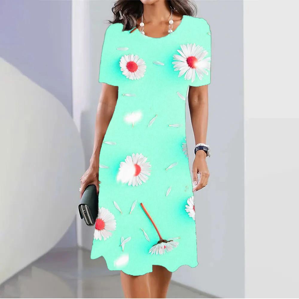 

Уличная одежда, повседневное платье трапециевидной формы с цветочным 3D принтом для женщин, мини-платья, летняя мода, женская одежда с круглым вырезом и коротким рукавом XL