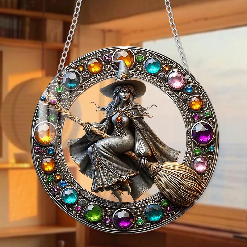 Enchanting Acrylic Magic Gem Witch Cartoon Character Decorative Pendant For Outdoor Use