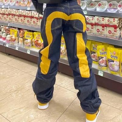 ROADVIBE Jeans Women Gothic Y2K Retro Streetwear Black Cargo Punk Vintage Kpop Print Wide Leg Denim Panrts Female Autumn Trousers Pants