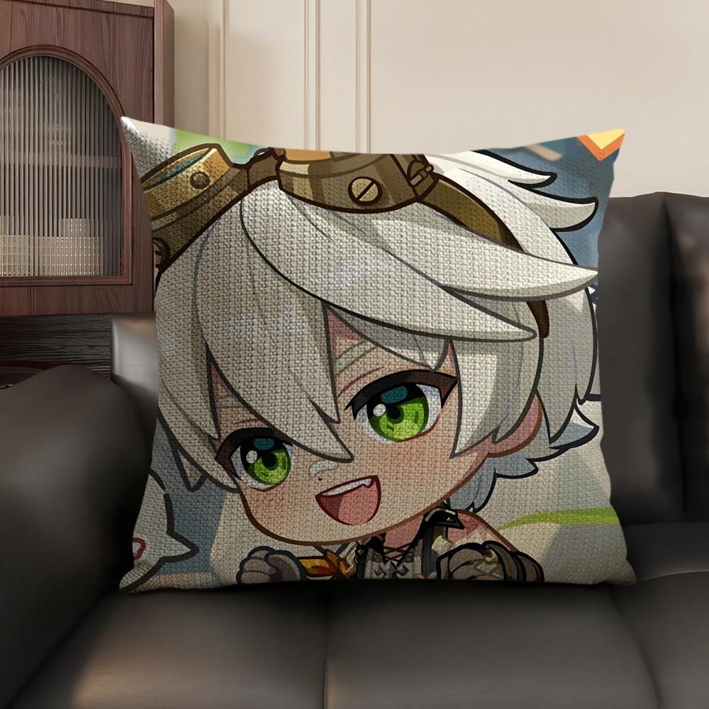 Bennett Cute Genshin Impact Cushion Cover Natural Linen Organic Fabric Double-Sided Printing Sofa Home Decor Gift Pillow Case