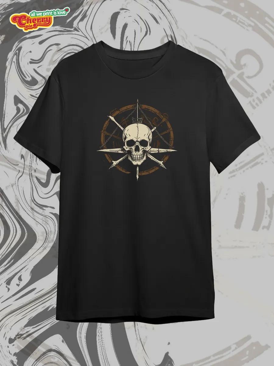 Black T-shirt with samurai cat print L