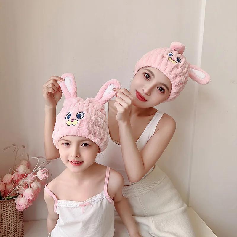 Cute Animal Hair Dry Hat Towel Quick Dry Shower Cap Strong Absorbing Drying Soft Cartoon Duck Rabbit Unicorn Children Hair Hat for daily use