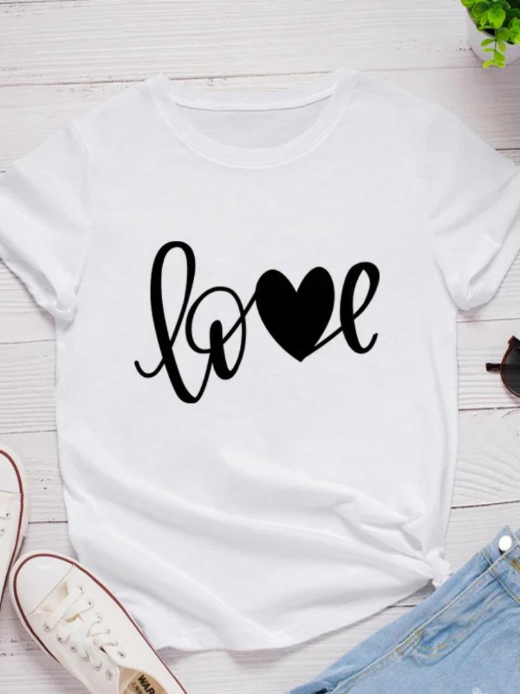 Heart Love Letter Print Women T Shirt Short Sleeve O Neck Loose Women Tshirt Ladies Tee Shirt Tops Clothes Camisetas Mujer