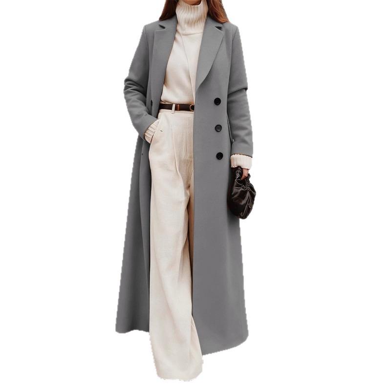 Casual Fashion Warm Comfortable Regular Fit Turn Down Collar Button Pockets Long Sleeve Women Autumn Winter Tweed Coat