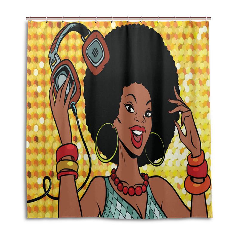 

Colorful Eco-Friendly African Woman Shower Curtain Waterproof Bath Room Polyester Fabric Washable Bathroom Curtain With 12 Hooks W60H190(CM)-1 Pcs