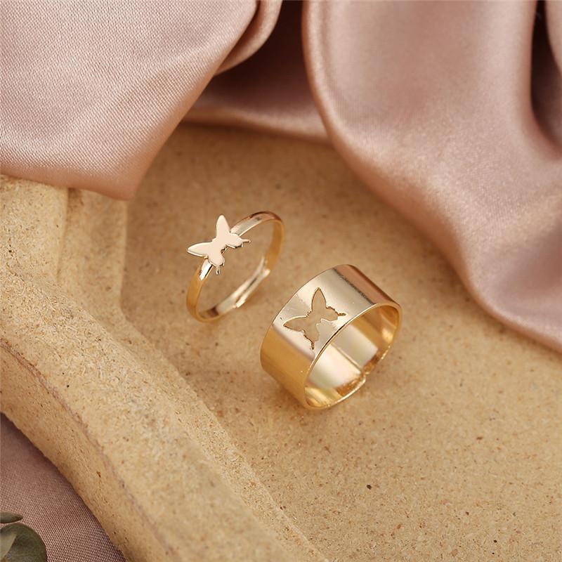 Color Irregular Hollow Double Line Geometric Set Ring Female Simple Unique Design Fashion Adjustable Jewelry Gift