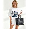 Cute Cat Graphic Oversized T-Shirt Black I Don't Like Morning People Or Morning Or People Print Unisex Casual Wear For Home And Everyday Use