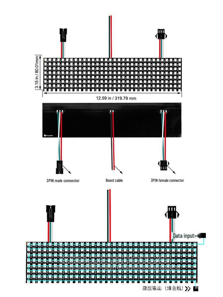 WS2812 Dream Color RGB LED Dot Matrix Flexible Display Screen, Programmable DC5V Full Color Point Light Source.