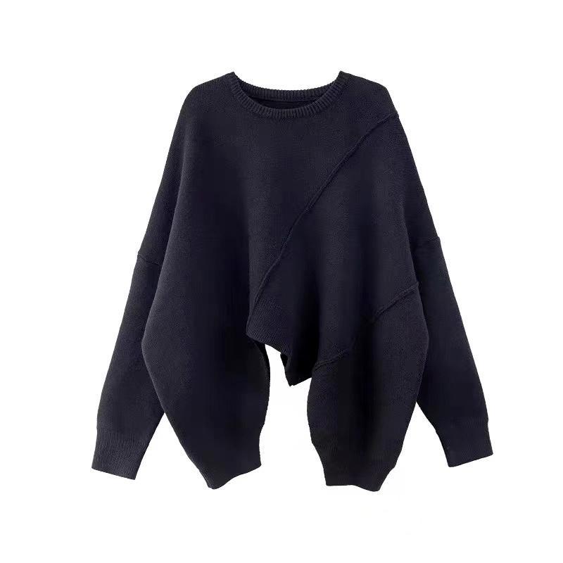 Plus Size Women Autumn Winter Irregular Sweater Loose Casual Long Sleeve Knitted Pullover Spliced Knitwear Jumper Tops