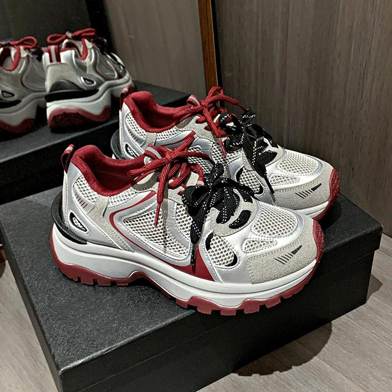 

Модная весна 2024 года, новые дышащие универсальные легкие спортивные повседневные туфли на платформе Daddy 40