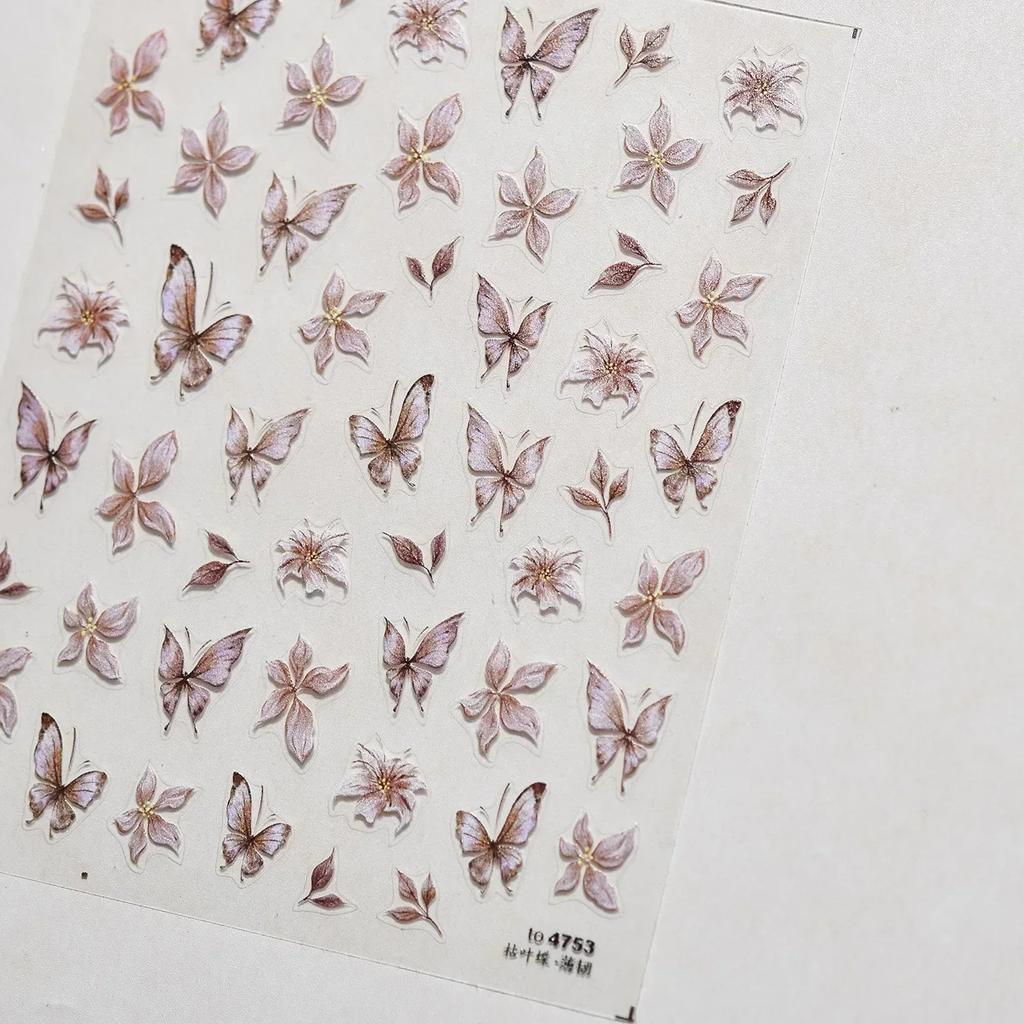 Gradient White Pink Butterfly Flower Shiny Stars Chic Spring Petal 5D Soft Adhesive Nail Art Stickers Decorations Manicure Decal