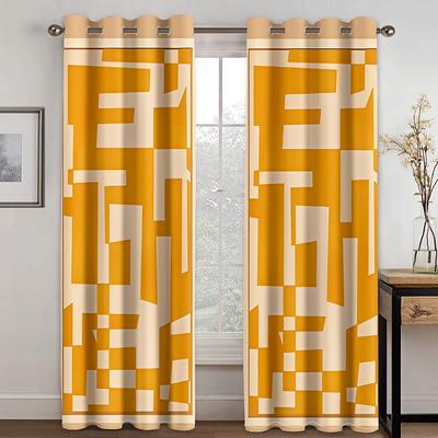 Art Eritrean Bohemia Yellow Abstract Geometric Colorful 2Pcs Window Curtains For Living Room Kids Bedroom Bathroom Kicthen Door
