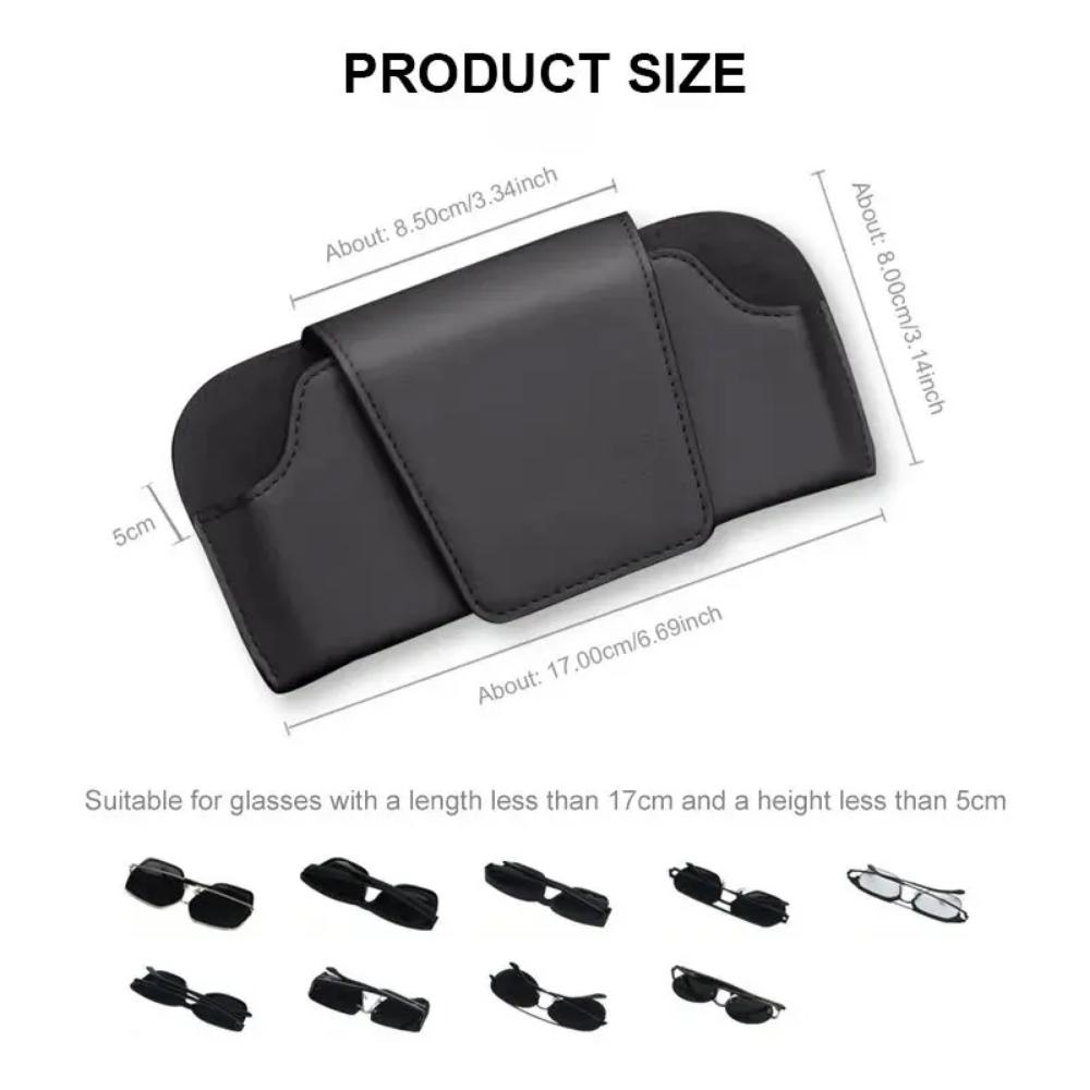 CAER Car Sun Visor Glasses Holder Premium PU Leather Wear-Resistant Sunglasses Protective Box Auto Eyeglasses Storage Case Clip