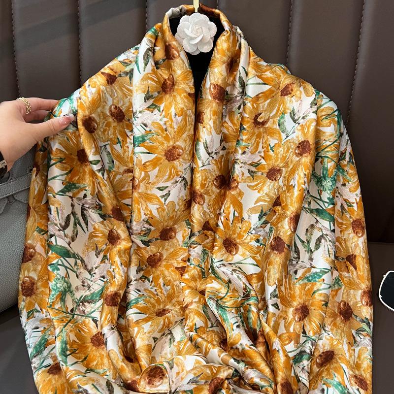 New Li Brocade Simulation Silk Scarf Women's Fashion Temperament Versatile Thin Scarf Travel Sunscreen Shawl