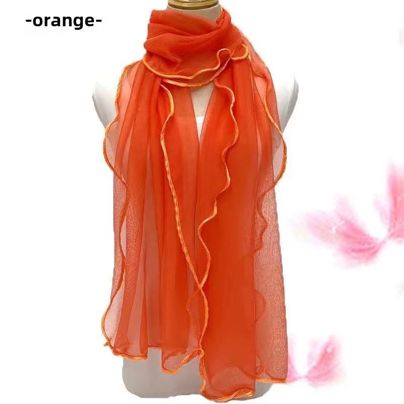 Gold Silk Ruffled Scarf: Elastic, Warm, and Curled for Dance or Daily Wear