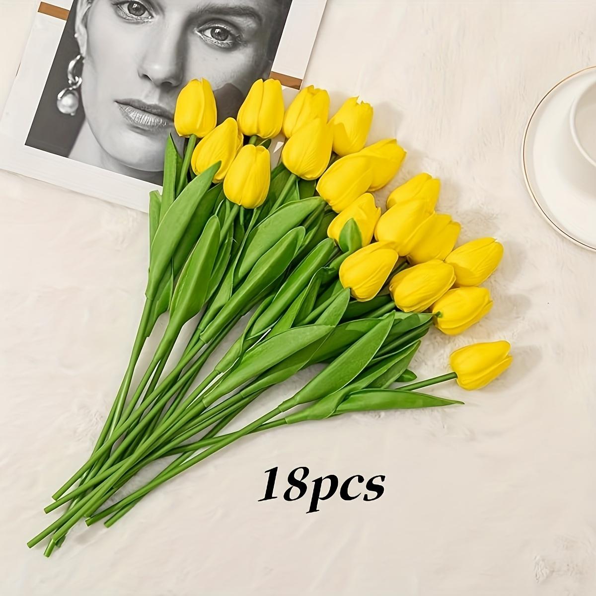 

18 шт. искусственных тюльпанов, искусственные цветы из полиуретана, романтичные и реалистичные, не требуют ухода, сезонные украшения с цветочными гирляндами 18pcs жёлтый
