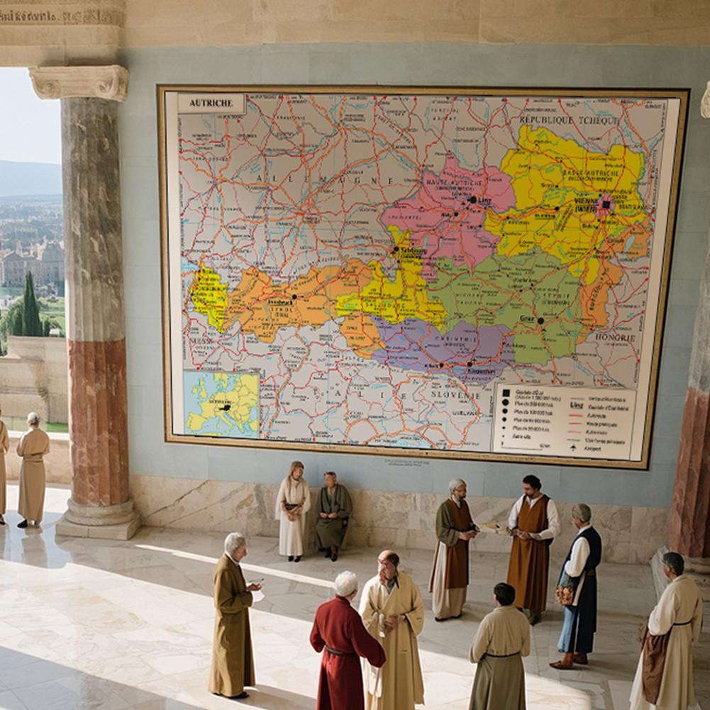 Französische Serienkarte - Verwaltungskarte Österreich, Wanddekoration, Geschenk, Reise-/Lernmittel, für Wohnzimmer, Badezimmer, Home Office