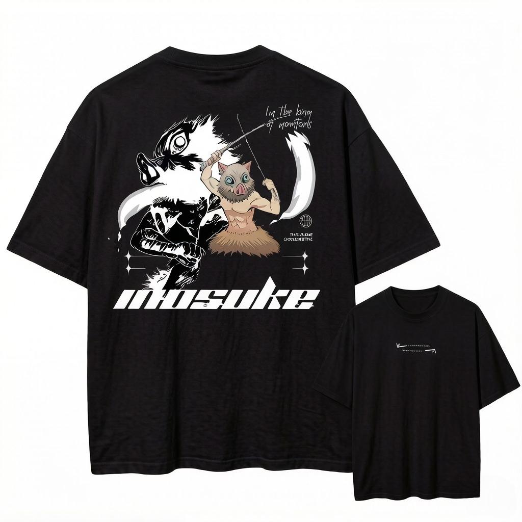 Summer Washed Vintage T Shirts Man Demon Slayer Anime Print Harajuku O-Neck Short Sleeved Tees Tops